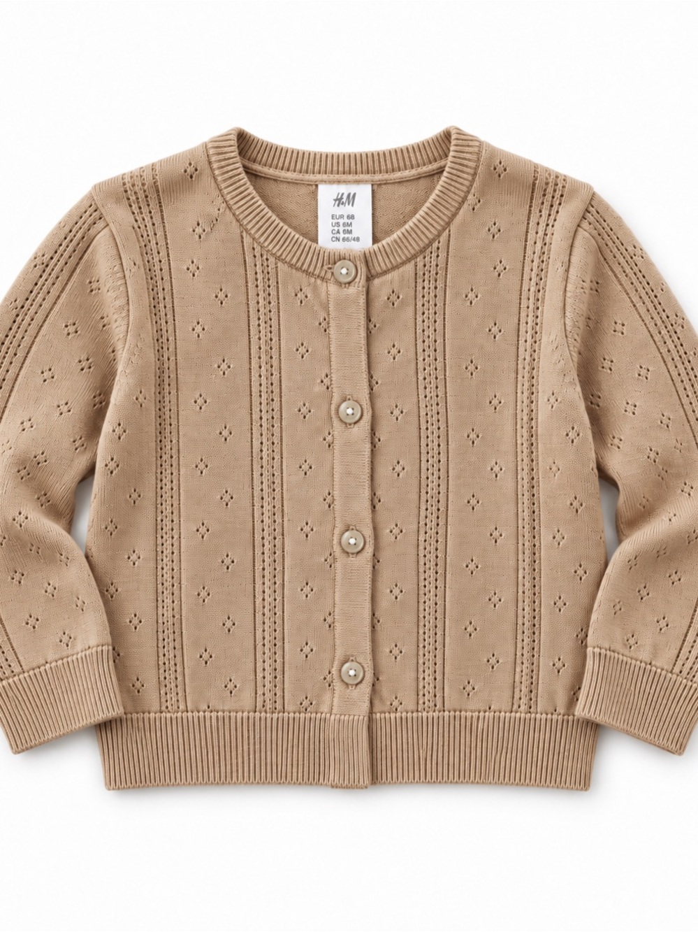 H&M Kids Tan Eyelet Knit Button Cardigan